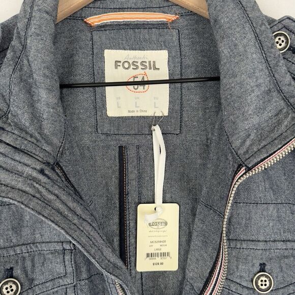 Fossil Jacket Mens‎ Large Blue Chambray Full Zip Lightweight Classic Neutral NEW - Picture 10 of 16